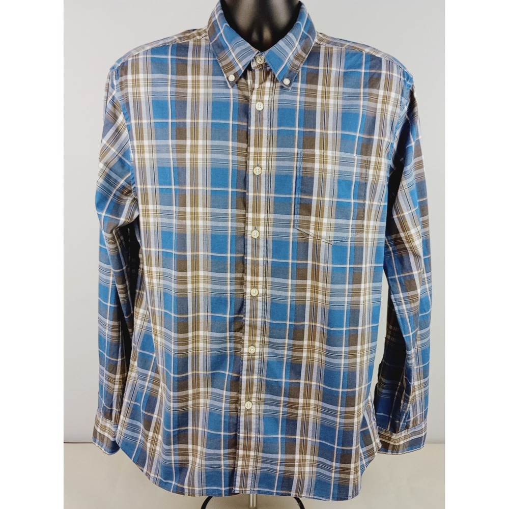 Sonoma Men's L Blue Gray Plaid Button Up Long Sleeve Collar Stretch Shirt